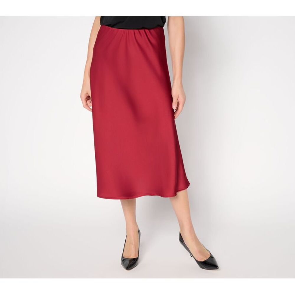 Susan Graver Women's Skirt Sz M Make Your Selection: Satin Pull-On Red A731732